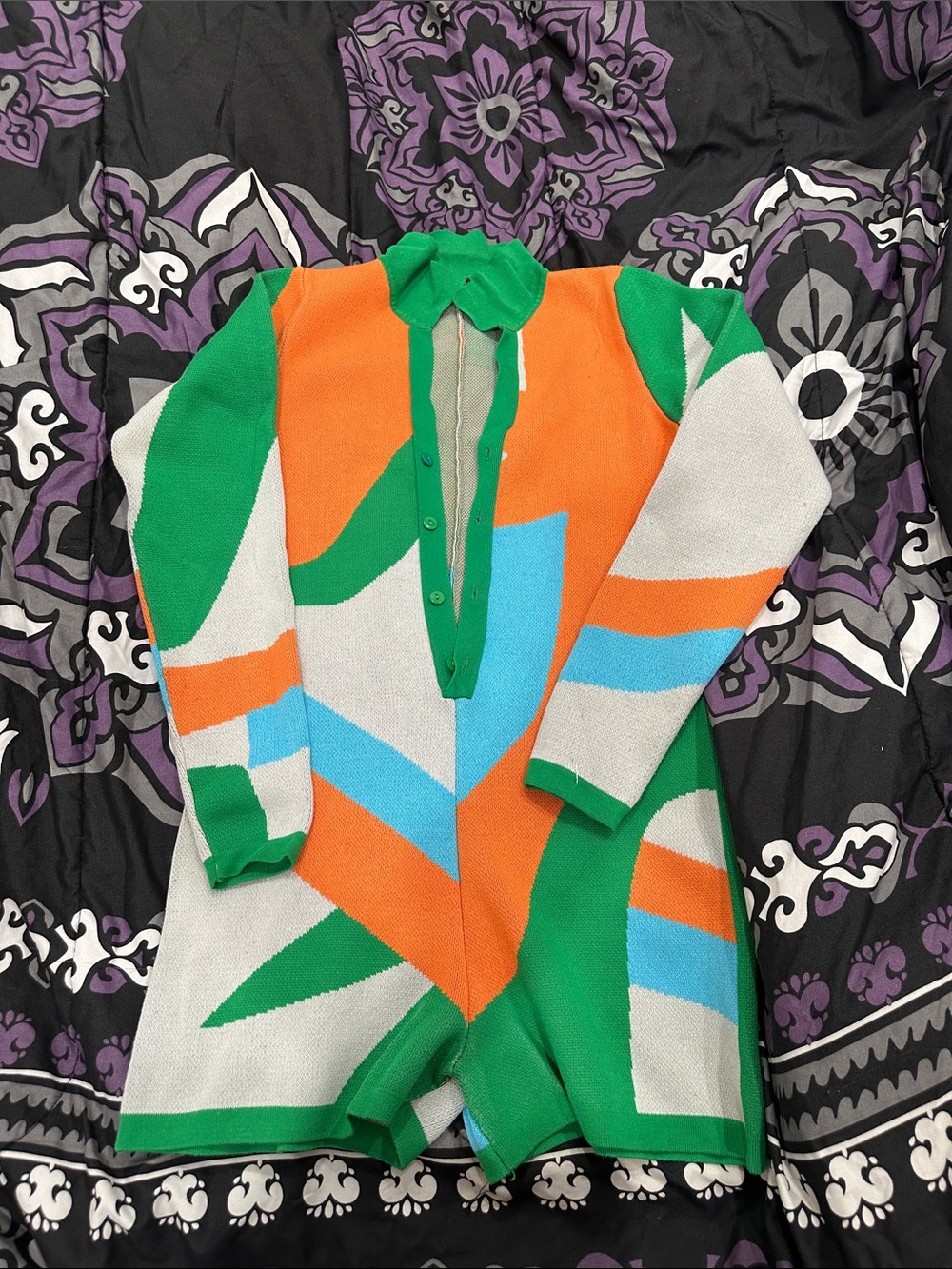 Bold Colorblock Knit Jumpsuit - Green/Orange/Blue